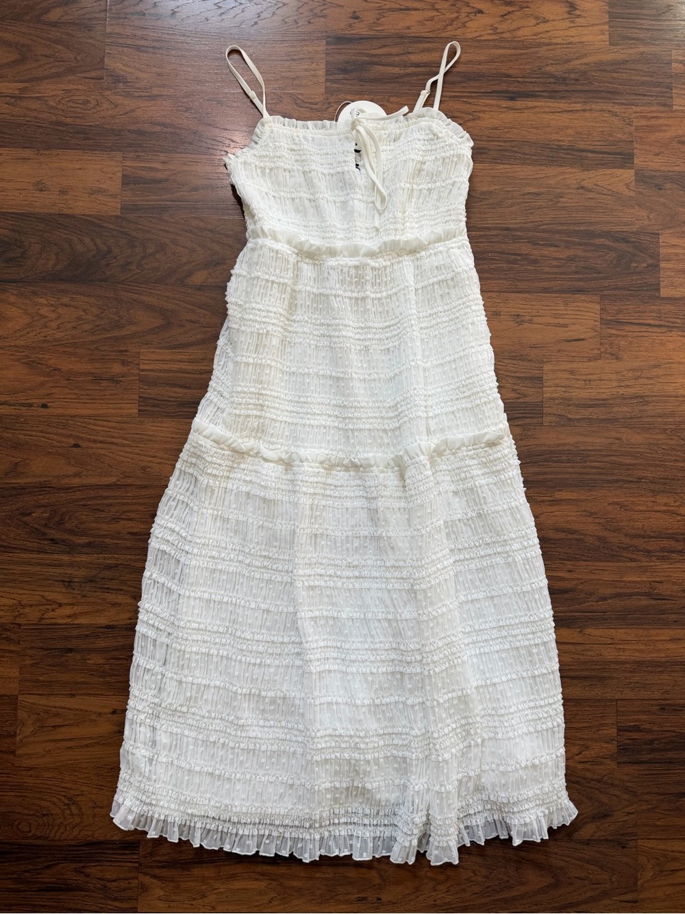 Lost + Wander White Smocked Midi Dress with Spaghetti Straps